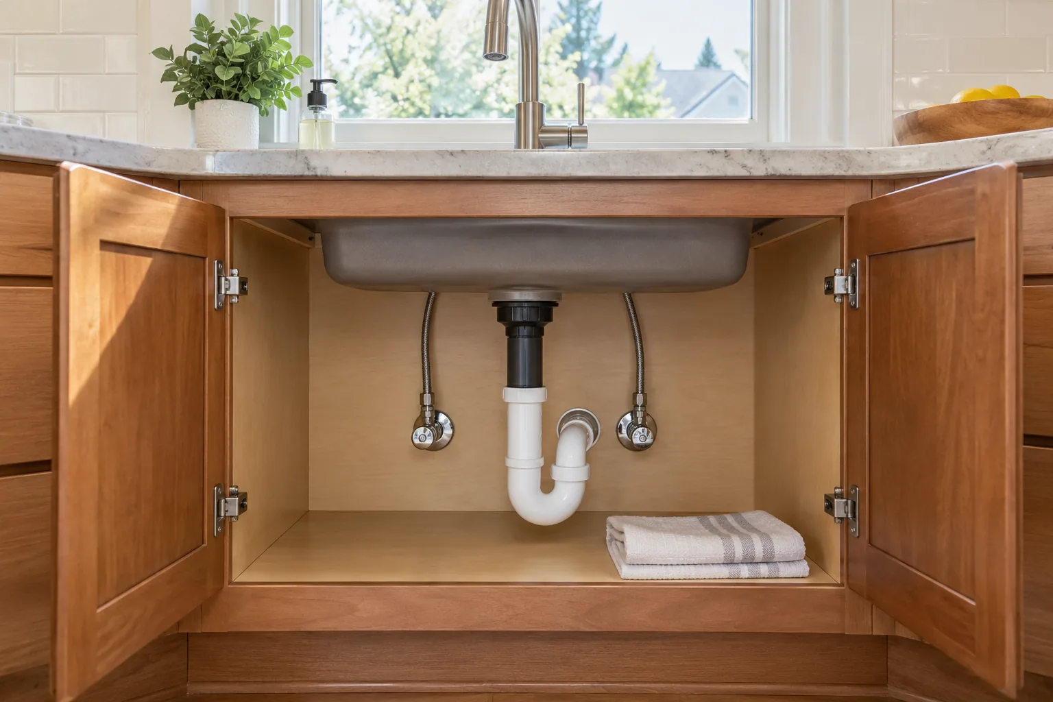 Faucet supply lines connected and checked for leaks during faucet installation by Barnard Appliance Repair in Bucks County, PA
