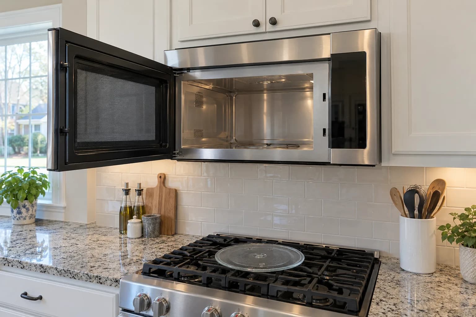 Over-the-range microwave opened for microwave repair by Barnard Appliance Repair in Bucks County, PA